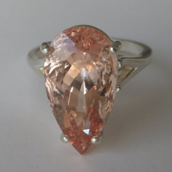 Rare Large Natural Salmon Pear Morganite Cocktail Ring In Sterling Silver 7.70ct - Picture 10 of 12